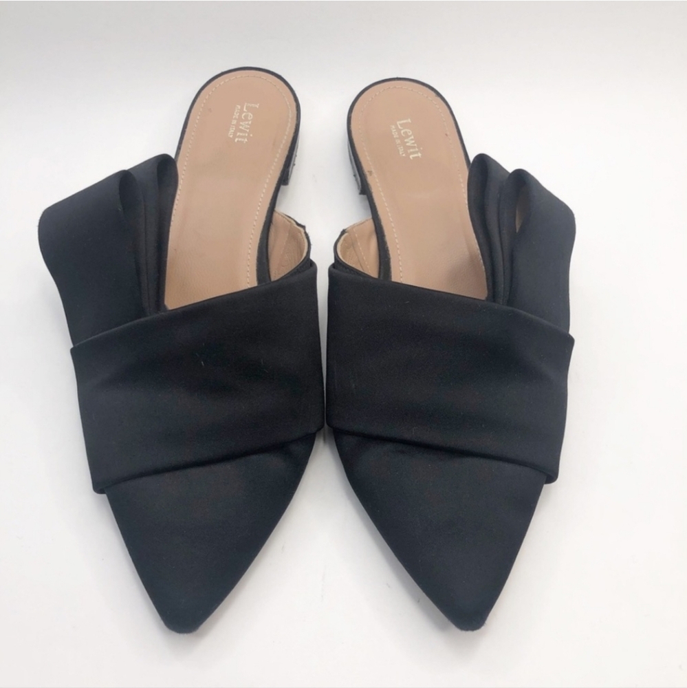 Lewit Italian Black Satin Side Bow Filippo Slide  Mules Size 38